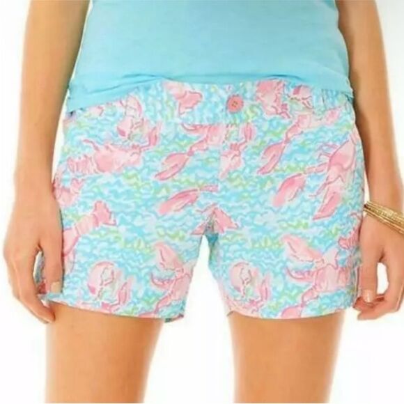 LILLY PULITZER | Lobster Print Callahan Pink & Blue Shorts Women’s Size 6 - Picture 1 of 10